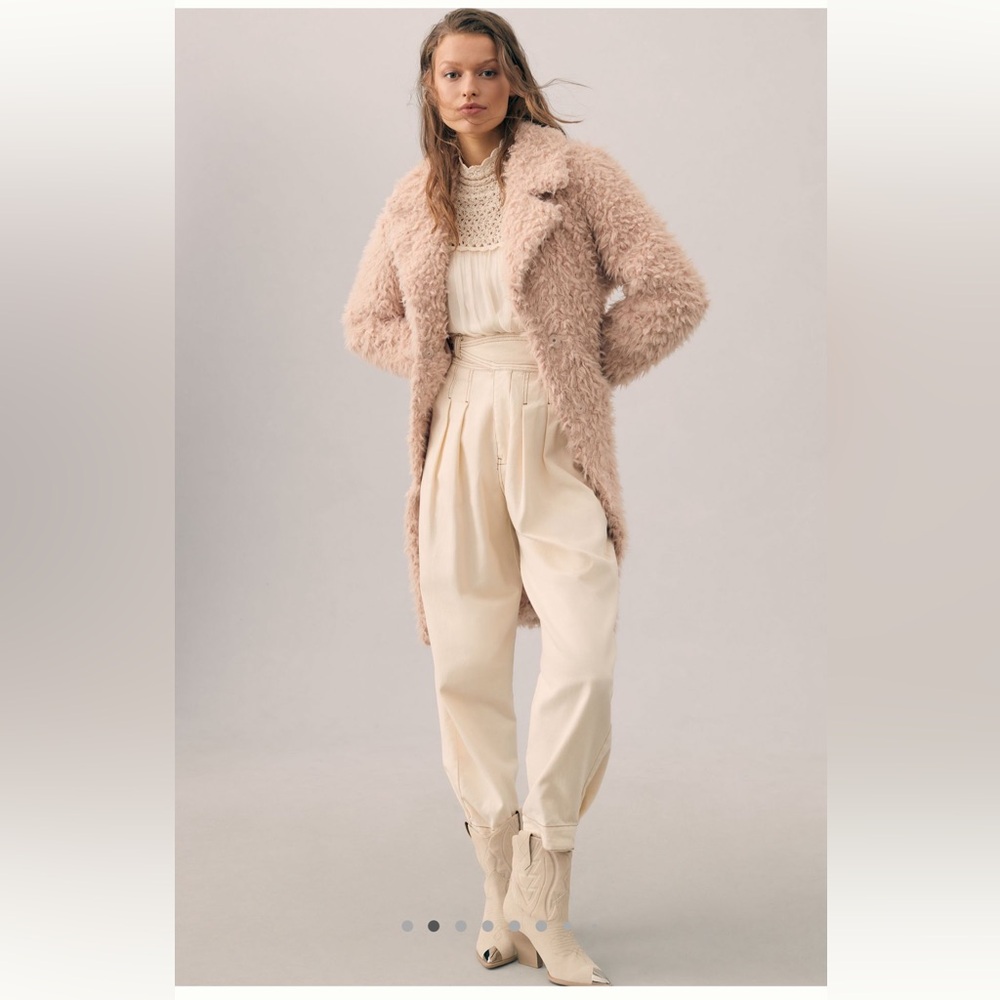 🧸NWT By Anthropologie Faux Fur Shaggy Teddy Duster Coat Jacket Peach Pink🧸 - Picture 2 of 11